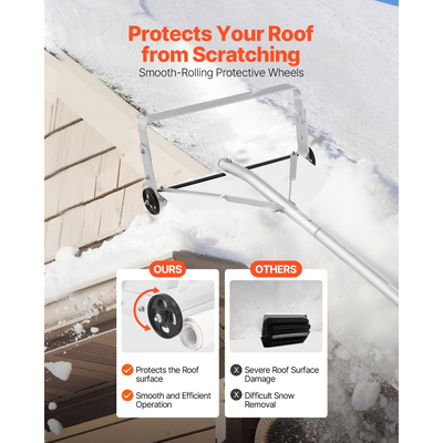 Ξύστρα χιονιού VEVOR, λεπίδα αλουμινίου 22 cm, ρυθμιζόμενη ξύστρα χιονιού στέγης 1,58-9,13 m με ρόδες και ολίσθηση, , Εργαλείο αφαίρεσης ελαφρού χιονιού για καθαρισμό φύλλων στέγης σπιτιού και υπολειμμάτων