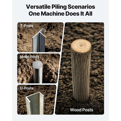 Οδηγός στύλων περίφραξης VEVOR, βαρέως τύπου οδηγός στύλων T με λαβές, μεταλλικός χειροκίνητος σφυρί για κανάλι U, ξύλινος φράχτης, ταιριάζει σε στύλους T με εσωτερική διάμετρο έως 6,1 ίντσες, ιδανικό για αγρόκτημα, κήπο, αυλή