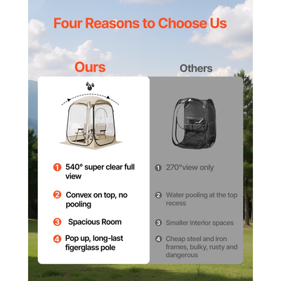 Σκηνή VEVOR Pop-up για αθλήματα, 1,27x1,27 μ. Διάφανη σκηνή με φούσκες για 1 άτομο, αδιάβροχη εξωτερική κάψουλα με πατάκι δαπέδου και κάλυμμα, σκηνές κήπου με θόλο, στέγαστρο για κάμπινγκ, ψάρεμα, επευφημίες