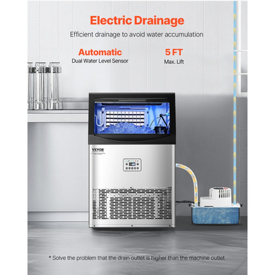 Εμπορική μηχανή παρασκευής πάγου VEVOR 90lbs/24H, χωρητικότητα αποθήκευσης 33lbs, παγομηχανή με αντλία αποστράγγισης, 50 παγάκια σε 15 λεπτά, ψηφιακή οθόνη LED, αυτοκαθαριζόμενη για μπαρ, γραφείο, εστιατόριο