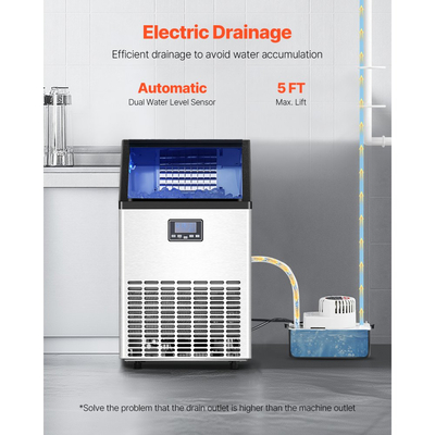 Εμπορική μηχανή παρασκευής πάγου VEVOR 100lbs/24H, χωρητικότητα αποθήκευσης 33lbs, παγομηχανή με αντλία αποστράγγισης, 45 παγάκια σε 15 λεπτά, ψηφιακή οθόνη LED, αυτοκαθαριζόμενη για μπαρ, γραφείο, εστιατόριο