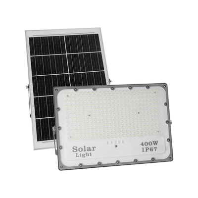 GLOBOSTAR® LUMOVOX 73070 Προβολέας LED 400W 20000lm 120° DC 5V με Φωτοβολταϊκό Panel 5V 25W & Επαναφορτιζόμενη Μπαταρία Li-ion 3.2V 20000mAh Αδιάβροχο IP67 Ψυχρό Λευκό 6000K - 400 x SMD2835 Sanan Chip - Γκρι Ανθρακί - Μ45 x Π7.5 x Υ30.5cm - 2 Χρόνια Εγγύηση