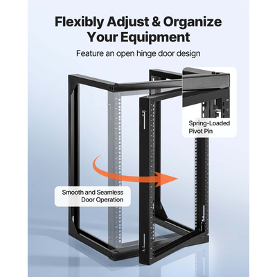Rack διακομιστή VEVOR 15U για τοποθέτηση σε τοίχο, μέγιστη χωρητικότητα φορτίου 68,04 kg, Rack δικτύου ανοιχτού πλαισίου με περιστρεφόμενη πόρτα 180 μοιρών, από ανθρακούχο χάλυβα, ιδανικό για εξοπλισμό δικτύου IT και συσκευές AV, διακομιστής υπολογιστή, μαύρο