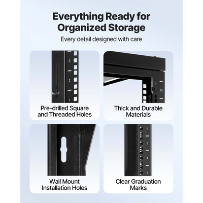 Rack διακομιστή VEVOR 15U για τοποθέτηση σε τοίχο, μέγιστη χωρητικότητα φορτίου 68,04 kg, Rack δικτύου ανοιχτού πλαισίου με περιστρεφόμενη πόρτα 180 μοιρών, από ανθρακούχο χάλυβα, ιδανικό για εξοπλισμό δικτύου IT και συσκευές AV, διακομιστής υπολογιστή, μαύρο