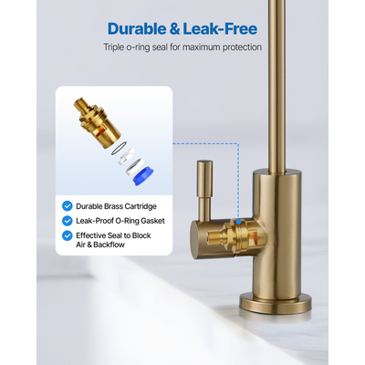 Βρύση από ανοξείδωτο ατσάλι VEVOR, βρύση καθαρισμού νερού χωρίς μόλυβδο, βρύσες φιλτραρίσματος νερού με βαλβίδα από συμπαγές ορείχαλκο, βρύσες νερού RO αντισκωριακές και ανθεκτικές για κουζίνα, πάγκο μπαρ, καφετέρια, βουρτσισμένο χρυσό