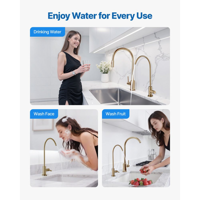Βρύση από ανοξείδωτο ατσάλι VEVOR, βρύση καθαρισμού νερού χωρίς μόλυβδο, βρύσες φιλτραρίσματος νερού με βαλβίδα από συμπαγές ορείχαλκο, βρύσες νερού RO αντισκωριακές και ανθεκτικές για κουζίνα, πάγκο μπαρ, καφετέρια, βουρτσισμένο χρυσό
