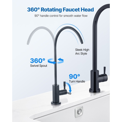 Βρύση από ανοξείδωτο ατσάλι VEVOR, Βρύσες καθαρισμού νερού χωρίς μόλυβδο, Βρύση αντίστροφης όσμωσης με βαλβίδα από συμπαγές ορείχαλκο, Βρύσες πόσιμου νερού υψηλής αψίδας για νεροχύτη κουζίνας, πάγκο μπαρ, καφετέρια, ματ μαύρο