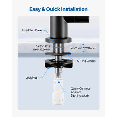 Βρύση από ανοξείδωτο ατσάλι VEVOR, Βρύσες καθαρισμού νερού χωρίς μόλυβδο, Βρύση αντίστροφης όσμωσης με βαλβίδα από συμπαγές ορείχαλκο, Βρύσες πόσιμου νερού υψηλής αψίδας για νεροχύτη κουζίνας, πάγκο μπαρ, καφετέρια, ματ μαύρο