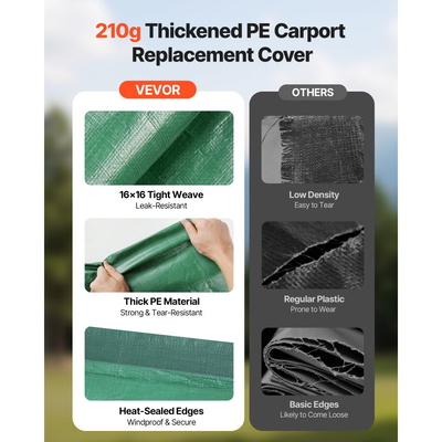 Ανταλλακτικό στέγαστρο VEVOR, μουσαμάς οροφής σκηνής γκαράζ 3 x 6 m, ανθεκτικός στην υπεριώδη ακτινοβολία και αδιάβροχος μουσαμάς στεγάστρου αυτοκινήτου, κάλυμμα θύρας αυτοκινήτου βαρέως τύπου με σφαιρικά καροτσάκια, σκούρο πράσινο, το πλαίσιο δεν περιλαμβάνεται