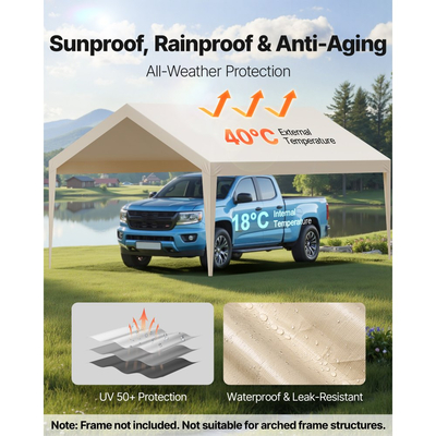 Ανταλλακτικό στέγαστρο VEVOR, μουσαμάς οροφής σκηνής γκαράζ 3,6 x 6 m, ανθεκτικός στην υπεριώδη ακτινοβολία και αδιάβροχος μουσαμάς στεγάστρου αυτοκινήτου, κάλυμμα θύρας αυτοκινήτου βαρέως τύπου με σφαιρικά καροτσάκια, μπεζ, δεν περιλαμβάνεται πλαίσιο
