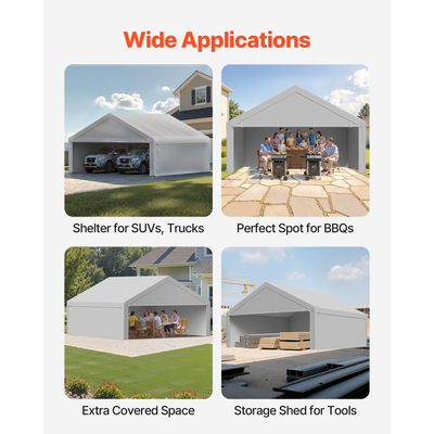 Ανταλλακτικό στέγαστρο VEVOR, μουσαμάς οροφής σκηνής γκαράζ 6 x 6 m με πλευρικά τοιχώματα, ανθεκτικός στην υπεριώδη ακτινοβολία και αδιάβροχος, βαρέως τύπου μουσαμάς στεγάστρου αυτοκινήτου με σφαιρικά καροτσάκια, γκρι, το πλαίσιο δεν περιλαμβάνεται