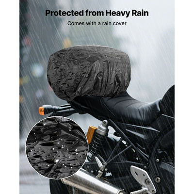 Τσάντα πίσω καθίσματος μοτοσικλέτας VEVOR, επεκτάσιμη τσάντα πίσω καθίσματος μοτοσικλέτας 22-34 L με αδιάβροχο κάλυμμα βροχής, τσάντα πλάτης για αποσκευές μοτοσικλέτας για υπαίθριες αθλητικές δραστηριότητες με ιμάντες, τσέπη και ελαστικό κορδόνι, μαύρη