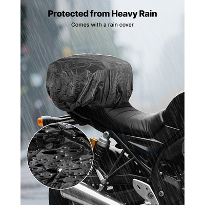 Τσάντα πίσω καθίσματος μοτοσικλέτας VEVOR, επεκτεινόμενη τσάντα πίσω καθίσματος μοτοσικλέτας 40-60 λίτρων με αδιάβροχο κάλυμμα βροχής, πτυσσόμενη αποθήκευση αποσκευών μοτοσικλέτας για υπαίθριες αθλητικές δραστηριότητες με ιμάντες ώμου, τσέπη και ελαστικό κορδόνι, μαύρη