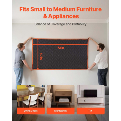 Κουβέρτες Μετακόμισης VEVOR 6 τεμάχια, 1829 x 1016 mm (14,5 kg/dz) Μεγάλες Κουβέρτες Συσκευασίας με Γέμισμα από Βαμβάκι, Βαρέως Τύπου Κουβέρτα Μετακόμισης με Επένδυση από Μη Υφαντό Ύφασμα για Αποστολή, Τύλιγμα, Προστασία Επίπλων