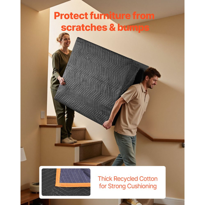 Κουβέρτες Μετακόμισης VEVOR 12 τεμάχια, 1829 x 1016 mm (14,5 kg/dz) Μεγάλες Κουβέρτες Συσκευασίας με Γέμισμα από Βαμβάκι, Βαρέως Τύπου Κουβέρτα Μετακόμισης με Επένδυση από Μη Υφαντό Ύφασμα για Αποστολή, Τύλιγμα, Προστασία Επίπλων