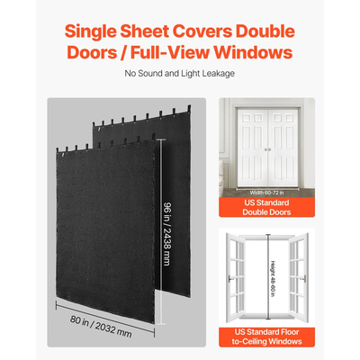 Ηχομονωτικές κουβέρτες VEVOR 2 τεμάχια, 2438 x 2032 mm, Πολύ μεγάλη ηχομονωτική κουβέρτα με ροδέλες, Κουβέρτα με ροδέλες στούντιο και γέμιση από βαμβάκι, για παράθυρο, πόρτα, μπλοκάρισμα φωτός, ηχογράφηση μουσικής