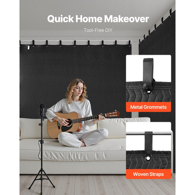 Ηχομονωτικές κουβέρτες VEVOR 2 τεμάχια, 2438 x 2032 mm, Πολύ μεγάλη ηχομονωτική κουβέρτα με ροδέλες, Κουβέρτα με ροδέλες στούντιο και γέμιση από βαμβάκι, για παράθυρο, πόρτα, μπλοκάρισμα φωτός, ηχογράφηση μουσικής