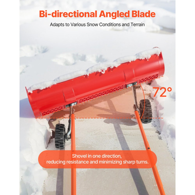 Φτυάρι εκχιονισμού VEVOR με ρόδες, Φτυάρι εκχιονισμού με ρόδες 96 cm με αμφίδρομη γωνιακή λεπίδα και ρυθμιζόμενη λαβή 90°, Ανθεκτικά πλαστικά χειμερινά φτυάρια, Φορητό εργαλείο απομάκρυνσης χιονιού για δρόμο