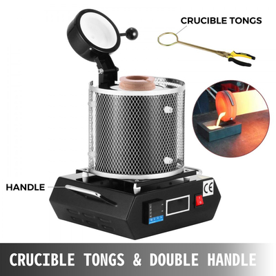 Ψηφιακός ηλεκτρικός φούρνος τήξης χρυσού VEVOR, 1350W, μέγιστη θερμοκρασία 1150℃, με κεραμικό χωνευτήριο 1 kg, για χύτευση, ραφινάρισμα πολύτιμων μετάλλων, τήξη χρυσού, ασημιού, αλουμινίου