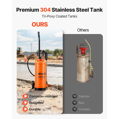 Βιομηχανικός ψεκαστήρας σκυροδέματος VEVOR με τροχήλατο καρότσι, ψεκαστήρας από ανοξείδωτο χάλυβα 14L, ψεκαστήρες βαρέως τύπου με αντλία Tri-Poxy, ράβδος 52cm, σωλήνες 1,2m & 3m, 2 ορειχάλκινα ακροφύσια για κατασκευές, γκαζόν & κήπο