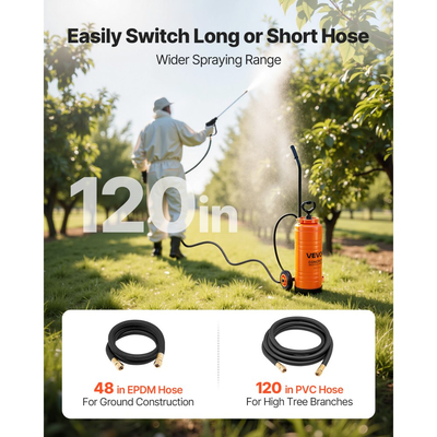 Βιομηχανικός ψεκαστήρας σκυροδέματος VEVOR με τροχήλατο καρότσι, ψεκαστήρας από ανοξείδωτο χάλυβα 14L, ψεκαστήρες βαρέως τύπου με αντλία Tri-Poxy, ράβδος 52cm, σωλήνες 1,2m & 3m, 2 ορειχάλκινα ακροφύσια για κατασκευές, γκαζόν & κήπο