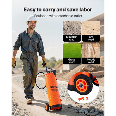 Βιομηχανικός ψεκαστήρας σκυροδέματος VEVOR με τροχήλατο καρότσι, ψεκαστήρας από ανοξείδωτο χάλυβα 19 λίτρων, ψεκαστήρες βαρέως τύπου με αντλία Tri-Poxy, ράβδος 52 cm, σωλήνες 1,2 m και 3 m, 2 ορειχάλκινα ακροφύσια για κατασκευές, γκαζόν και κήπο