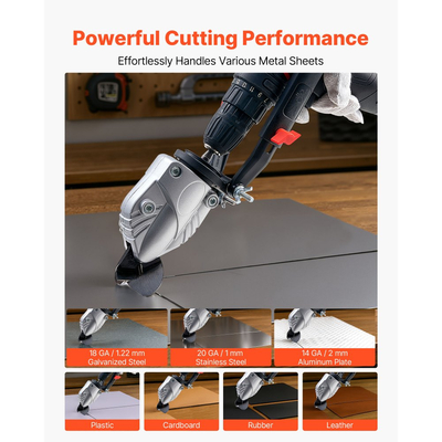 Εξάρτημα τρυπανιού κοπής/κοπής μετάλλων VEVOR, Κόφτης λαμαρίνας με περιστρεφόμενη κεφαλή 360 μοιρών, αιχμηρές λεπίδες, ιδανικό για γαλβανισμένο χάλυβα 1,22 mm, ανοξείδωτο χάλυβα 1 mm, πλάκα αλουμινίου, πλαστικό, χαρτόνι