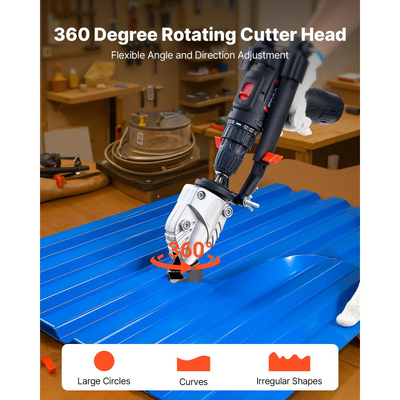 Εξάρτημα τρυπανιού κοπής/κοπής μετάλλων VEVOR, Κόφτης λαμαρίνας με περιστρεφόμενη κεφαλή 360 μοιρών, αιχμηρές λεπίδες, ιδανικό για γαλβανισμένο χάλυβα 1,22 mm, ανοξείδωτο χάλυβα 1 mm, πλάκα αλουμινίου, πλαστικό, χαρτόνι