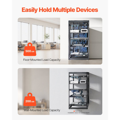 Rack δικτύου VEVOR 20U ανοιχτού πλαισίου, βάθους 585 mm, επιτοίχιο ή επιδαπέδιο, βαρέως τύπου 4 θέσεων, με αεριζόμενα ράφια και υλικό στήριξης, χωράει όλο τον εξοπλισμό δικτύωσης IT και τον εξοπλισμό AV.
