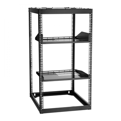 Rack δικτύου VEVOR 20U ανοιχτού πλαισίου, βάθους 585 mm, επιτοίχιο ή επιδαπέδιο, βαρέως τύπου 4 θέσεων, με αεριζόμενα ράφια και υλικό στήριξης, χωράει όλο τον εξοπλισμό δικτύωσης IT και τον εξοπλισμό AV.