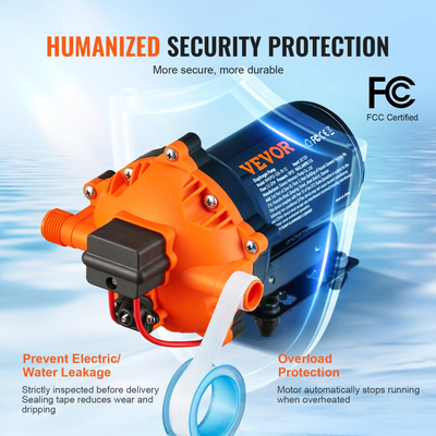 Αντλία διαφράγματος νερού VEVOR, 12V DC, ροή 5,5 GPM, ονομαστική πίεση 70 PSI (ρυθμιζόμενη 40-100 PSI), αντλία ψεκασμού αυτόματης αναρρόφησης 1/2" MNPT με διακόπτη πίεσης για γκαζόν RV Camper Marine Boat, πιστοποιημένη από την FCC