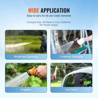 Αντλία διαφράγματος νερού VEVOR, 12V DC, ροή 5,5 GPM, ονομαστική πίεση 70 PSI (ρυθμιζόμενη 40-100 PSI), αντλία ψεκασμού αυτόματης αναρρόφησης 1/2" MNPT με διακόπτη πίεσης για γκαζόν RV Camper Marine Boat, πιστοποιημένη από την FCC