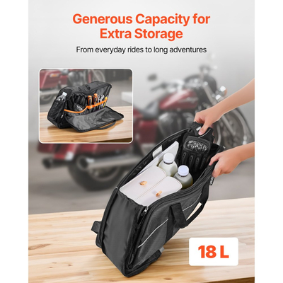 Τσάντα σέλας VEVOR για μοτοσικλέτα, 18 λίτρα, συμβατή με Harley Davidson 1993-2022 Touring Road/Street Glide/Electra Glide/Road King, μαύρη