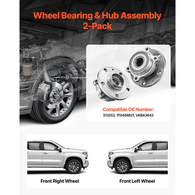 VEVOR 2 τεμάχια συγκρότημα ρουλεμάν μπροστινού τροχού & πλήμνης κατάλληλο για Audi Q3 Komfort Premium Plus Sport Utility 4θυρο Volkswagen Beetle Coast Cabrio 2θυρο 2.0L OEM 513253, Σετ συγκροτήματος ρουλεμάν πλήμνης τροχού