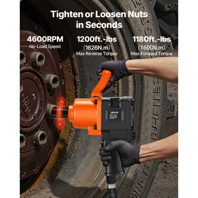 Κλειδί αέρος VEVOR 1 ίντσας, πιστόλι αέρος διπλού σφυριού, αντίστροφη ροπή έως 1626N.m, πνευματικό κλειδί 6 ταχυτήτων 4600RPM για επισκευές και συντήρηση βαρέων αυτοκινήτων