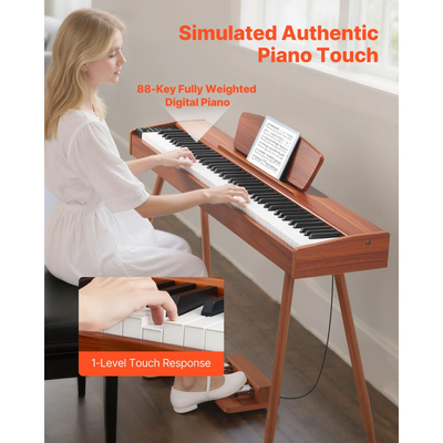Ψηφιακό πιάνο VEVOR με βάρη, 88 πλήκτρα με πλήρη βάρη, ηλεκτρικό πληκτρολόγιο πιάνου με βάση για παρτιτούρες, τριπλό πεντάλ, τροφοδοτικό, 280 τόνοι, υποστήριξη ασύρματης σύνδεσης, για αρχάριους, χρώμα ξύλου