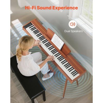 Ψηφιακό πιάνο VEVOR με βάρη, 88 πλήκτρα με πλήρη βάρη, ηλεκτρικό πληκτρολόγιο πιάνου με βάση για παρτιτούρες, τριπλό πεντάλ, τροφοδοτικό, 280 τόνοι, υποστήριξη ασύρματης σύνδεσης, για αρχάριους, χρώμα ξύλου