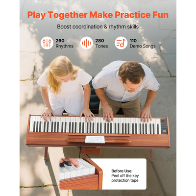 Ψηφιακό πιάνο VEVOR με βάρη, 88 πλήκτρα με πλήρη βάρη, ηλεκτρικό πληκτρολόγιο πιάνου με βάση για παρτιτούρες, τριπλό πεντάλ, τροφοδοτικό, 280 τόνοι, υποστήριξη ασύρματης σύνδεσης, για αρχάριους, χρώμα ξύλου