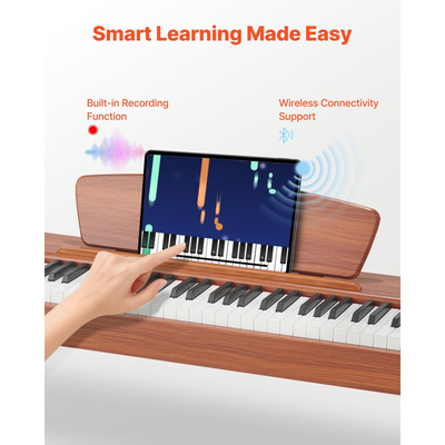 Ψηφιακό πιάνο VEVOR με βάρη, 88 πλήκτρα με πλήρη βάρη, ηλεκτρικό πληκτρολόγιο πιάνου με βάση για παρτιτούρες, τριπλό πεντάλ, τροφοδοτικό, 280 τόνοι, υποστήριξη ασύρματης σύνδεσης, για αρχάριους, χρώμα ξύλου