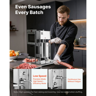 Χειροκίνητος γεμιστής λουκάνικου VEVOR, κάθετος γεμιστής κρέατος 22 λίβρες / 10 λίτρα, μηχανή πλήρωσης κρέατος διπλής ταχύτητας για λουκάνικα, γεμιστής βαρέως τύπου από ανοξείδωτο ατσάλι με 5 σωλήνες γέμισης, για εμπορική και οικιακή χρήση