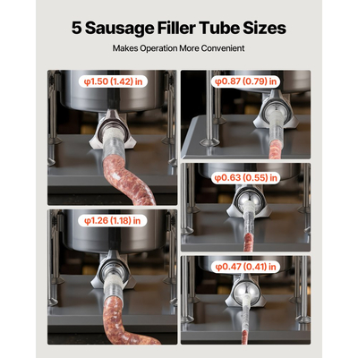 Χειροκίνητος γεμιστής λουκάνικου VEVOR, κάθετος γεμιστής κρέατος 22 λίβρες / 10 λίτρα, μηχανή πλήρωσης κρέατος διπλής ταχύτητας για λουκάνικα, γεμιστής βαρέως τύπου από ανοξείδωτο ατσάλι με 5 σωλήνες γέμισης, για εμπορική και οικιακή χρήση