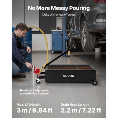 Δοχείο αποστράγγισης λαδιού χαμηλού προφίλ VEVOR, χωρητικότητας 94,6 L, περιστρεφόμενο δοχείο αποστράγγισης λαδιού με χειροκίνητη αντλία, σωλήνας 2,2 m και πτυσσόμενη λαβή T, στεγανό και ανθεκτικό στη διάβρωση, κατάλληλο για αυτοκίνητα, SUV, φορτηγά, ATV, μαύρο