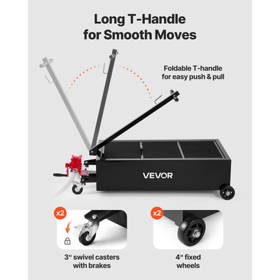 Δοχείο αποστράγγισης λαδιού χαμηλού προφίλ VEVOR, χωρητικότητας 94,6 L, περιστρεφόμενο δοχείο αποστράγγισης λαδιού με χειροκίνητη αντλία, σωλήνας 2,2 m και πτυσσόμενη λαβή T, στεγανό και ανθεκτικό στη διάβρωση, κατάλληλο για αυτοκίνητα, SUV, φορτηγά, ATV, μαύρο