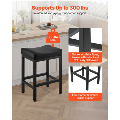 Σετ 2 σκαμπό μπαρ VEVOR, σκαμπό μπαρ ύψους πάγκου από δέρμα PU, σκαμπό μπαρ 62cm με σέλα και μεταλλικά πόδια, καρέκλα μπαρ εύκολης συναρμολόγησης χωρίς πλάτη, σκαμπό μπαρ σε σχήμα νησίδας για κουζίνα, τραπεζαρία, καφέ, μαύρο