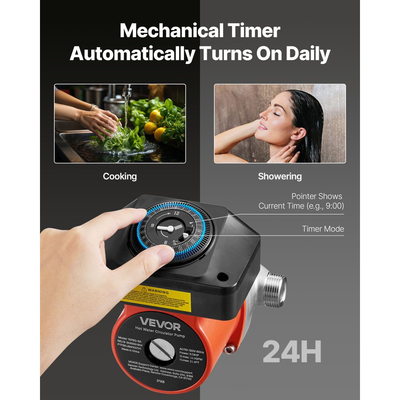 Αντλία ανακυκλοφορίας ζεστού νερού VEVOR, με χρονοδιακόπτη, κιτ αντλίας άμεσης ανακυκλοφορίας 38 LPM, σύστημα κυκλοφορητή, 100W AC 220-240V, σύνδεσμος G3/4 σε G1/2 in, για λέβητα, ηλιακό θερμοσίφωνα