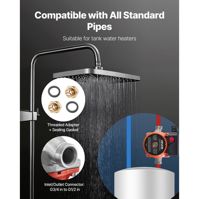 Αντλία ανακυκλοφορίας ζεστού νερού VEVOR, 38 LPM, Σύστημα κυκλοφορητή άμεσης κυκλοφορίας, Έλεγχος 3 ταχυτήτων, 100W, AC 220-240V, Προσαρμογέας G3/4 σε G1/2, Κεφαλή από ανοξείδωτο χάλυβα, για σύστημα θερμοσίφωνα