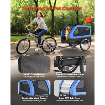 Τρέιλερ ποδηλάτου για σκύλους VEVOR, Υποστηρίζει έως 40 κιλά, Μεταφορά ποδηλάτων για μικρά και μεγάλα σκυλιά, Εύκολο πτυσσόμενο πλαίσιο με τροχό γρήγορης απελευθέρωσης, Ζεύκτης ποδηλάτου γενικής χρήσης, Ανακλαστήρας, Σημαία, Εσωτερικό λουρί