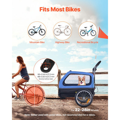 Τρέιλερ ποδηλάτου για σκύλους VEVOR, Υποστηρίζει έως 40 κιλά, Καρότσι κατοικίδιων 2 σε 1, Μεταφορά ποδηλάτων για μικρά και μεγάλα σκυλιά, Εύκολο πτυσσόμενο πλαίσιο με τροχό γρήγορης απελευθέρωσης, Ζεύκτης ποδηλάτου γενικής χρήσης, Εσωτερικό λουρί