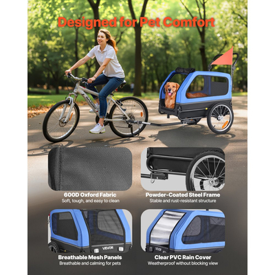 Τρέιλερ ποδηλάτου για σκύλους VEVOR, Υποστηρίζει έως 40 κιλά, Καρότσι κατοικίδιων 2 σε 1, Μεταφορά ποδηλάτων για μικρά και μεγάλα σκυλιά, Εύκολο πτυσσόμενο πλαίσιο με τροχό γρήγορης απελευθέρωσης, Ζεύκτης ποδηλάτου γενικής χρήσης, Εσωτερικό λουρί