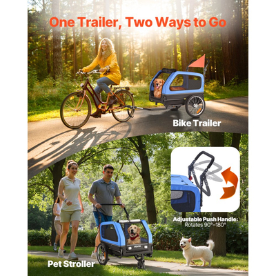 Τρέιλερ ποδηλάτου για σκύλους VEVOR, Υποστηρίζει έως 40 κιλά, Καρότσι κατοικίδιων 2 σε 1, Μεταφορά ποδηλάτων για μικρά και μεγάλα σκυλιά, Εύκολο πτυσσόμενο πλαίσιο με τροχό γρήγορης απελευθέρωσης, Ζεύκτης ποδηλάτου γενικής χρήσης, Εσωτερικό λουρί